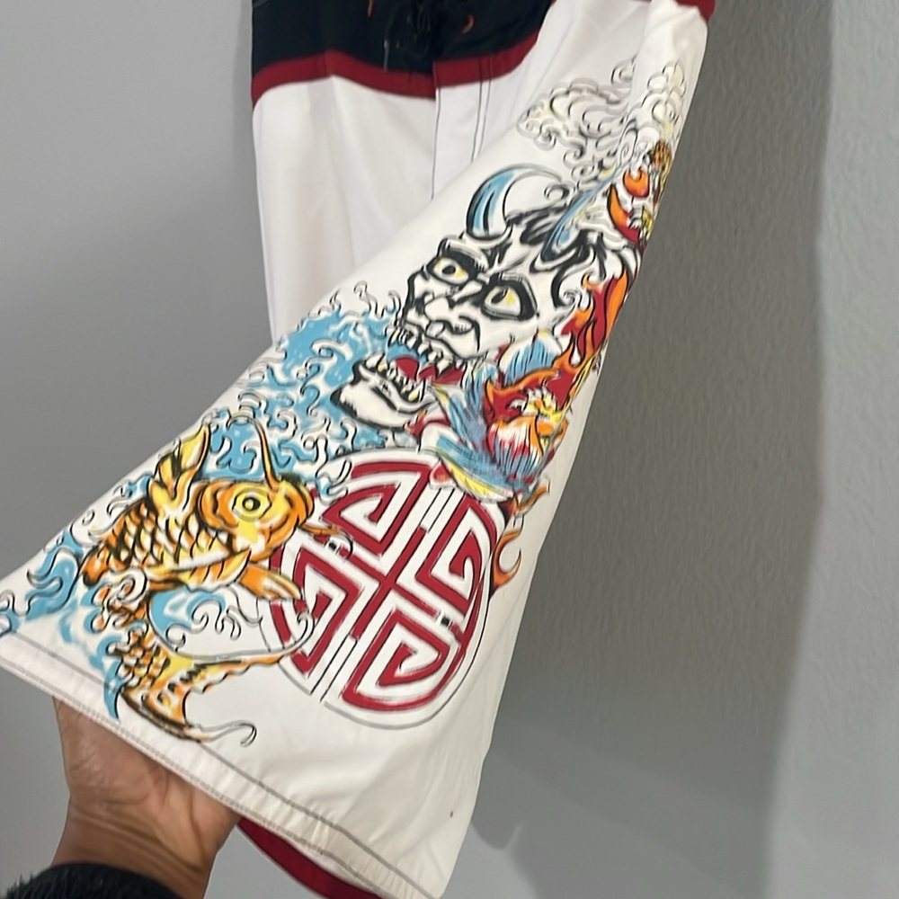 Micros White and Red Graphic Board Shorts